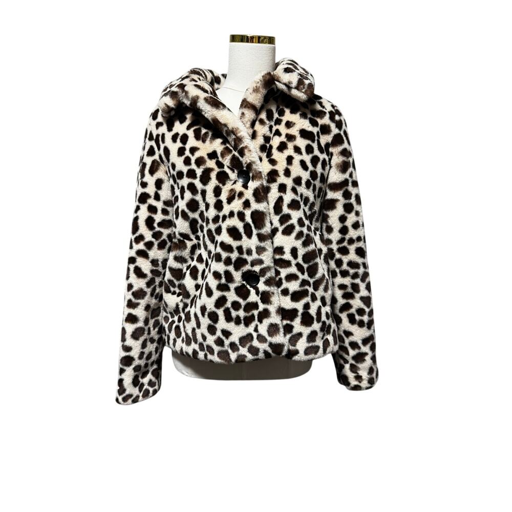 MOTHER Denim The Ride-A-Long Faux Fur Jacket in Hot Spot Leopard Print Cropped S